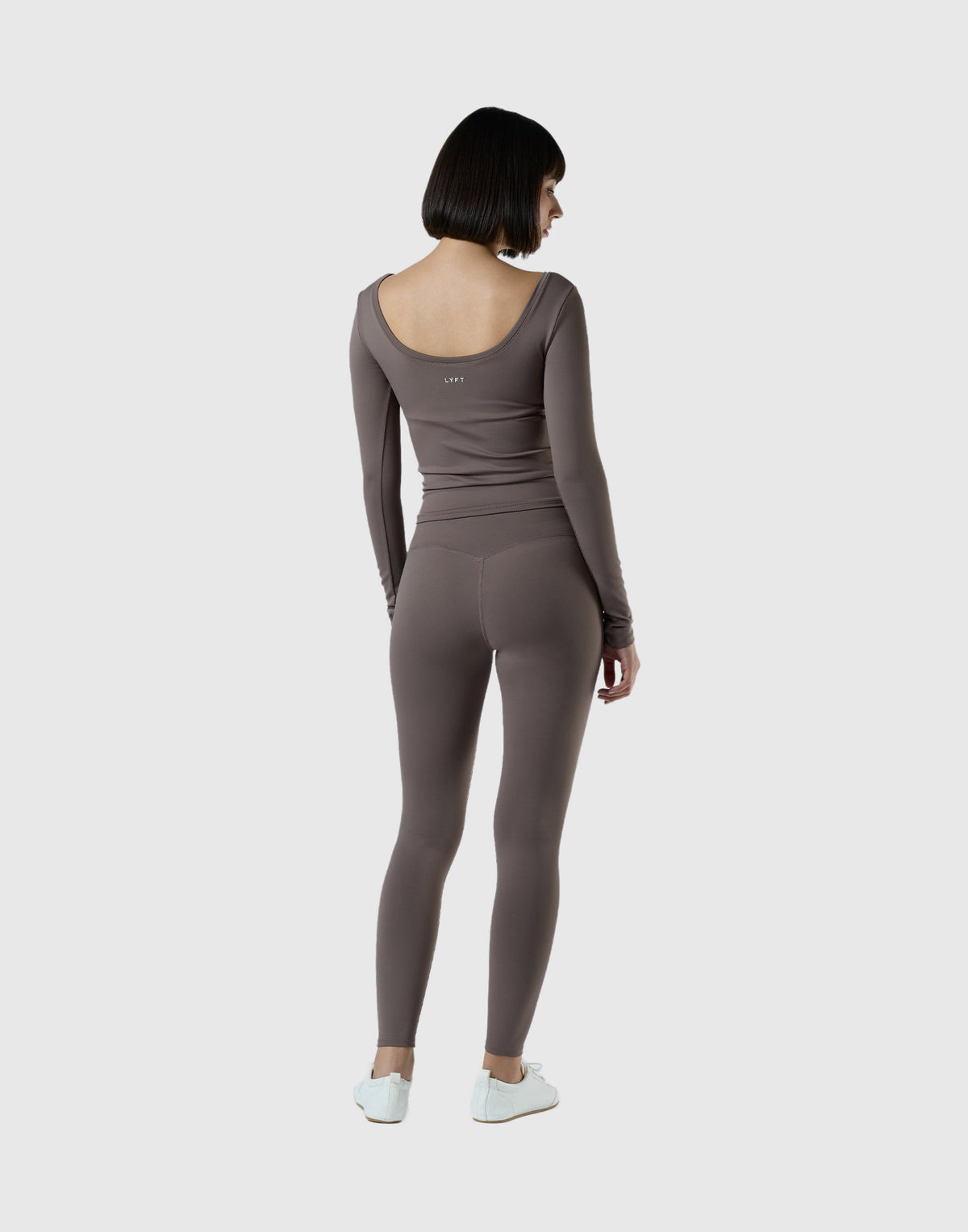 Round Open Back Long Sleeve Top - Brown
