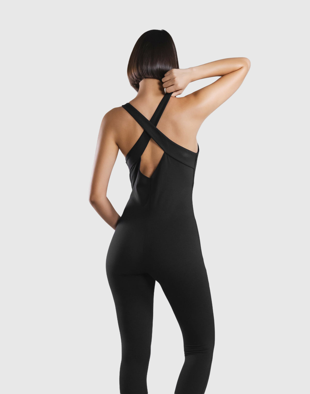 Comfort Back-Cross Long Jumpsuit - Black