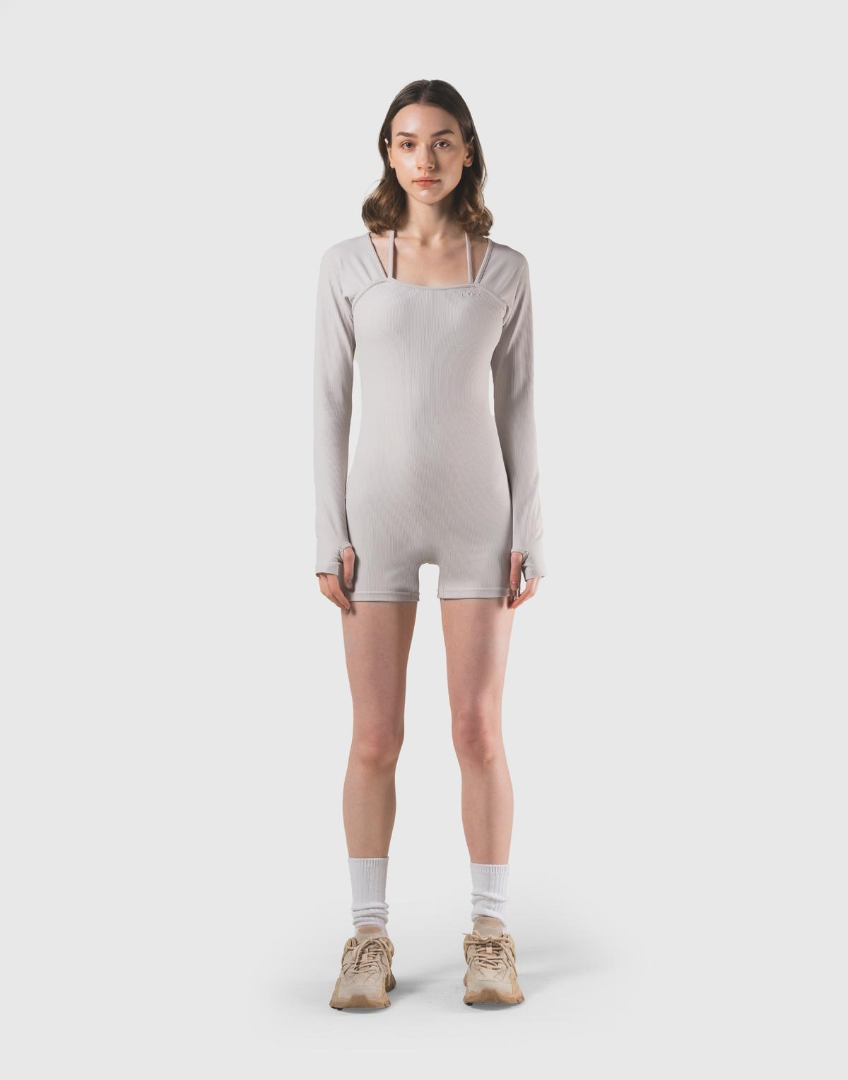 Square Neck Jumpsuit - Beige