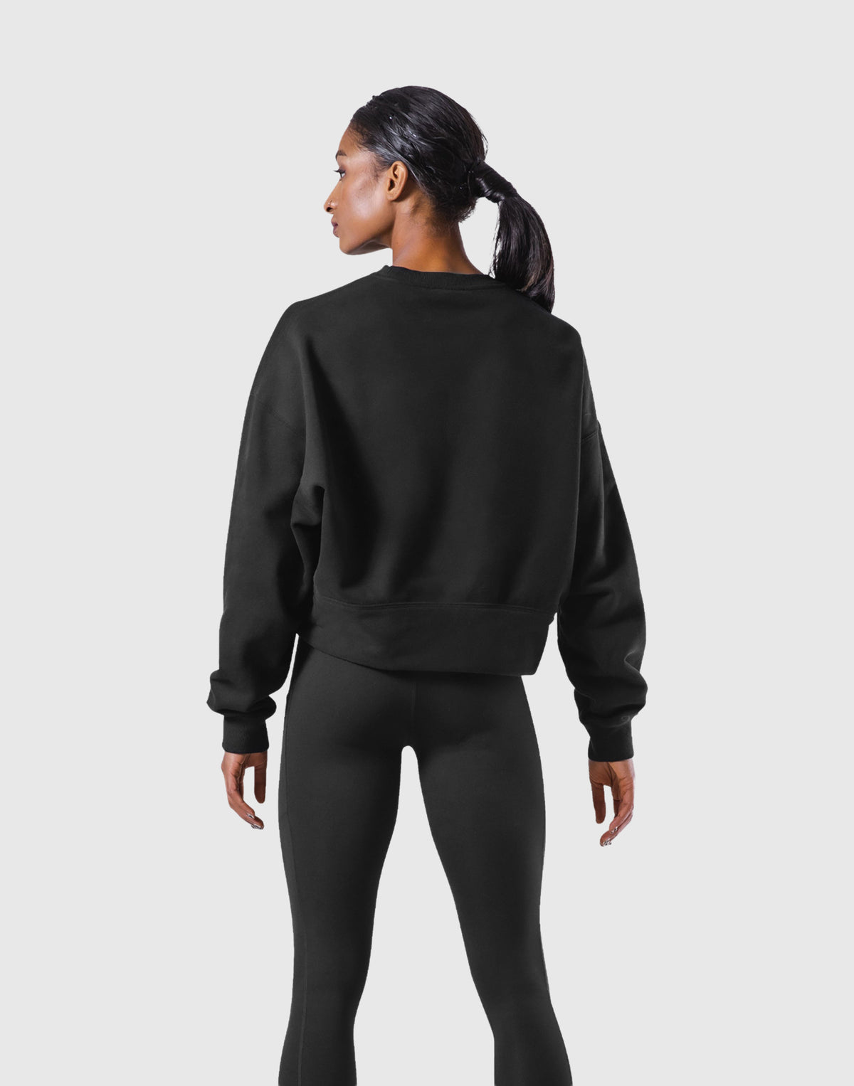 Woven Label Cropped Crewneck Sweat - Black