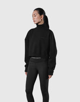 High Neck Cropped Sweat Shirt - Black