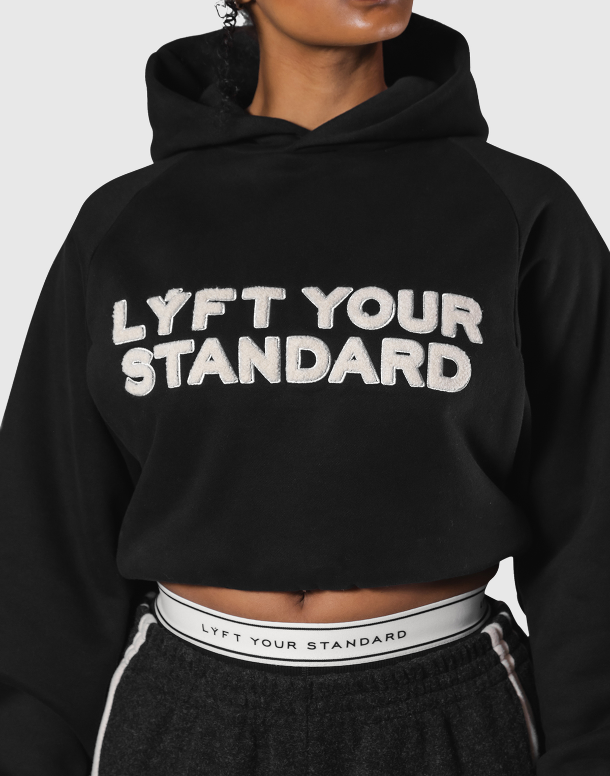 Pile Wappen Cropped Hoodie - Black