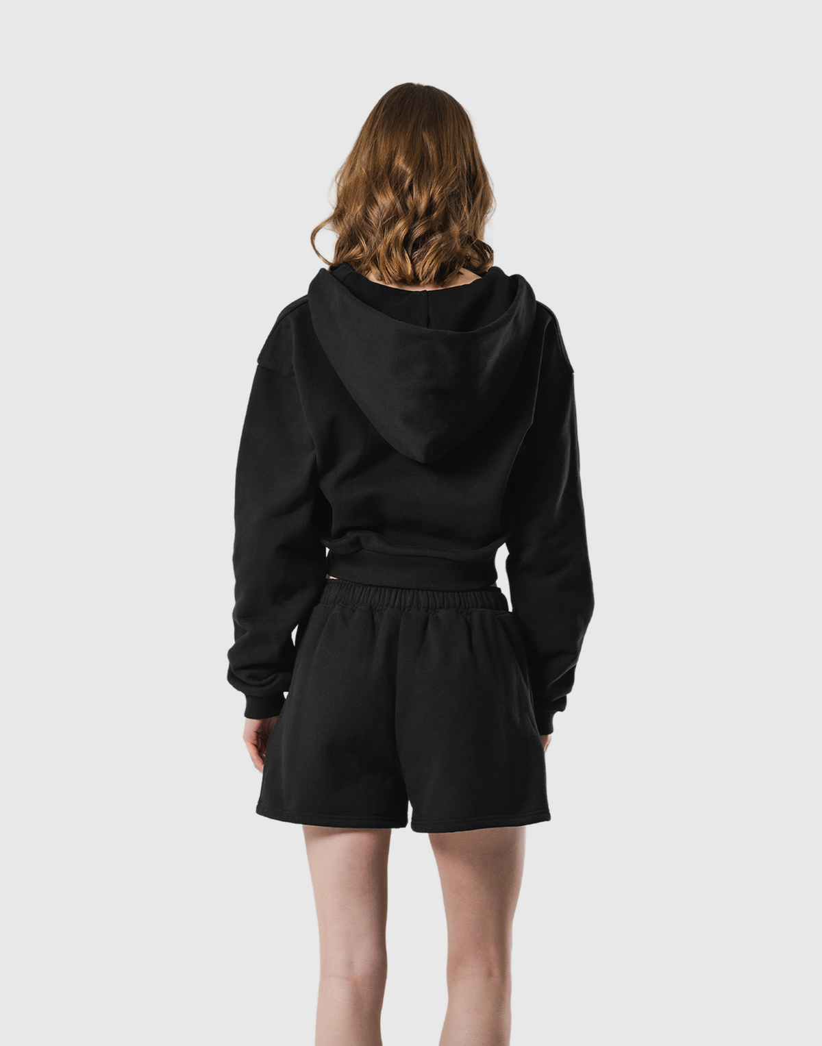Front-Cut Cropped Hoodie - Black