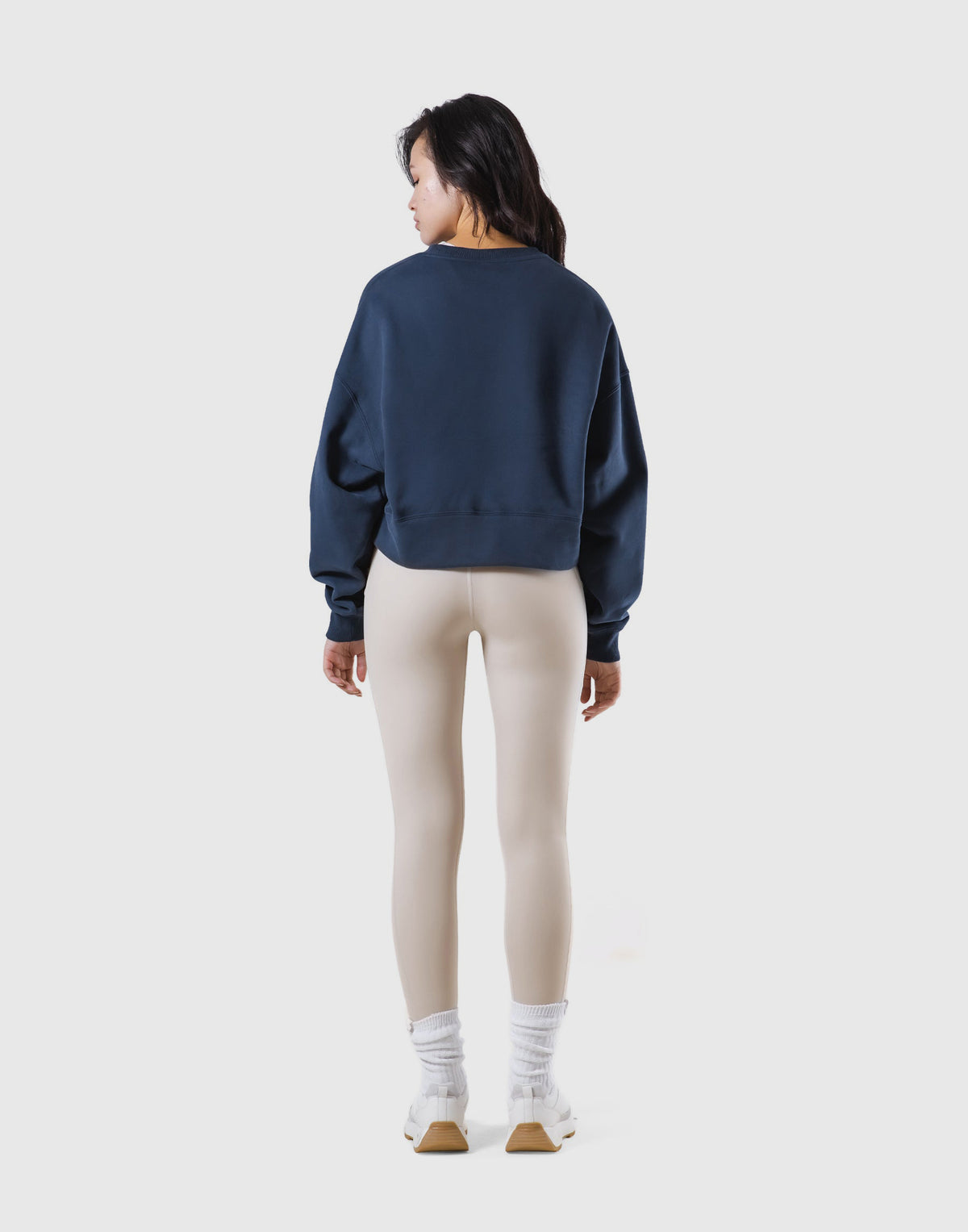 Woven Label Cropped Crewneck Sweat - Navy