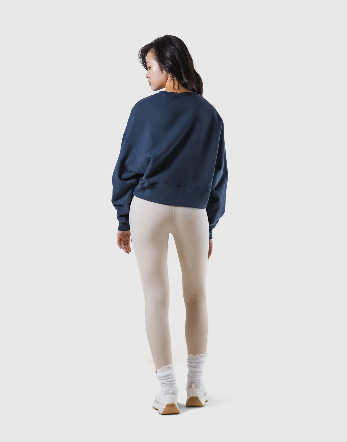 Woven Label Cropped Crewneck Sweat - Navy