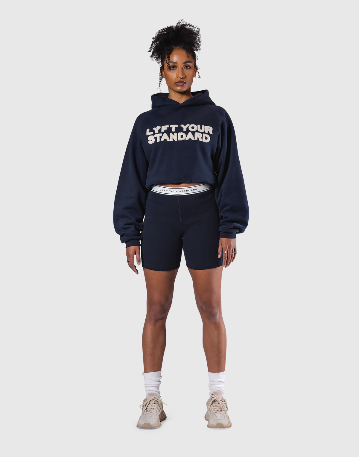 Pile Wappen Cropped Hoodie - Navy