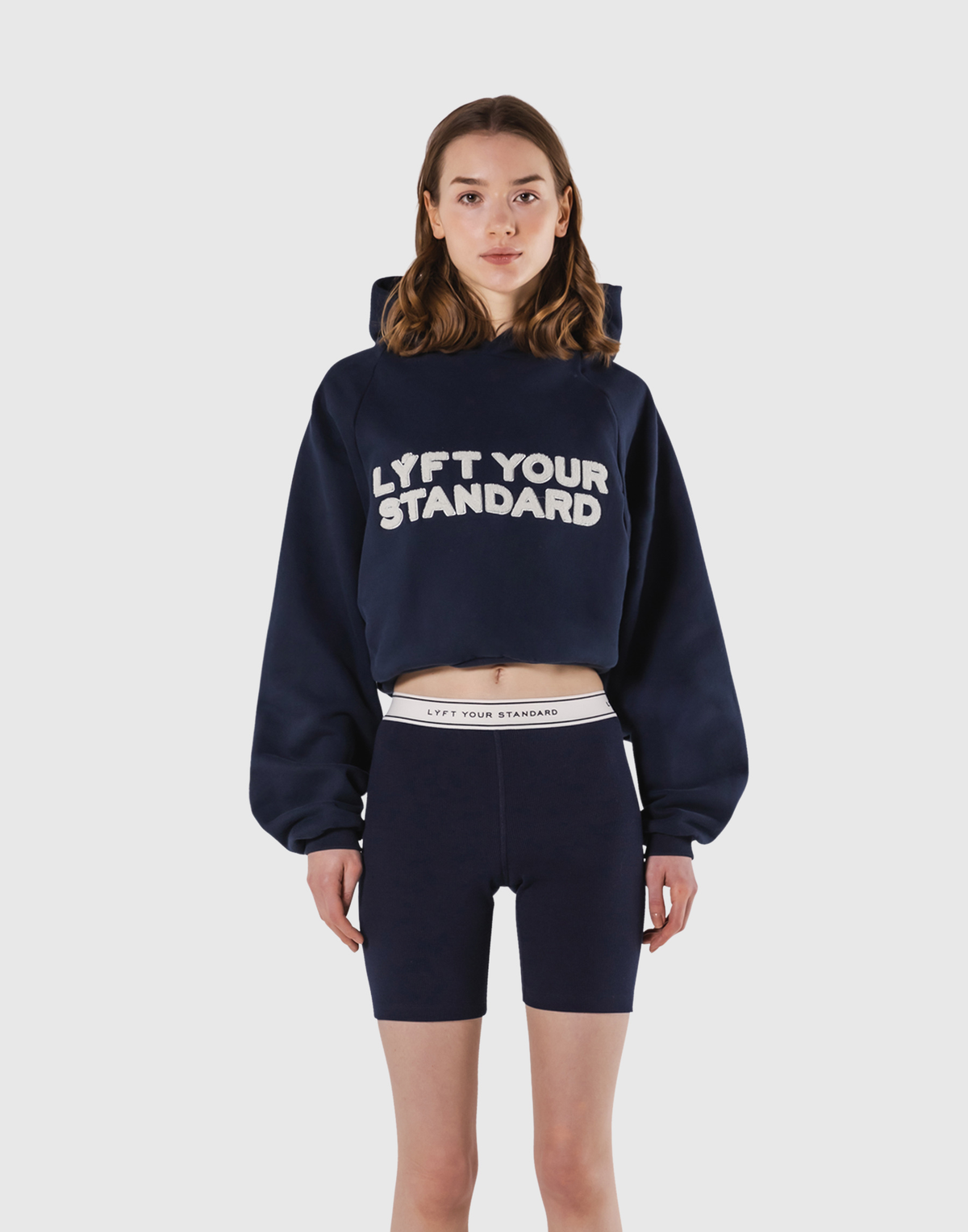 Pile Wappen Cropped Hoodie - Navy