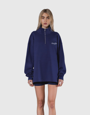 Half Zip Over Size Sweat - Navy