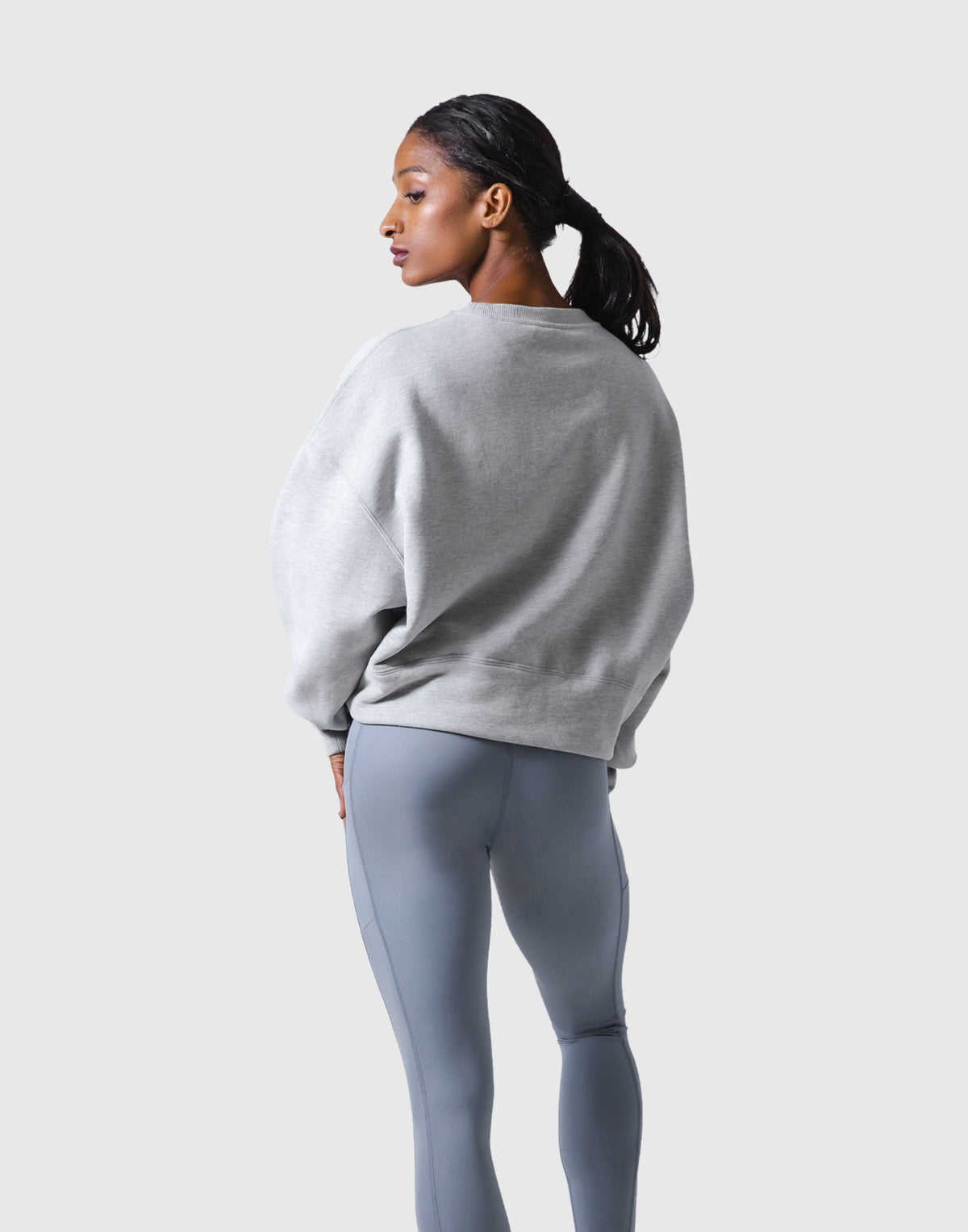 Woven Label Cropped Crewneck Sweat - Grey