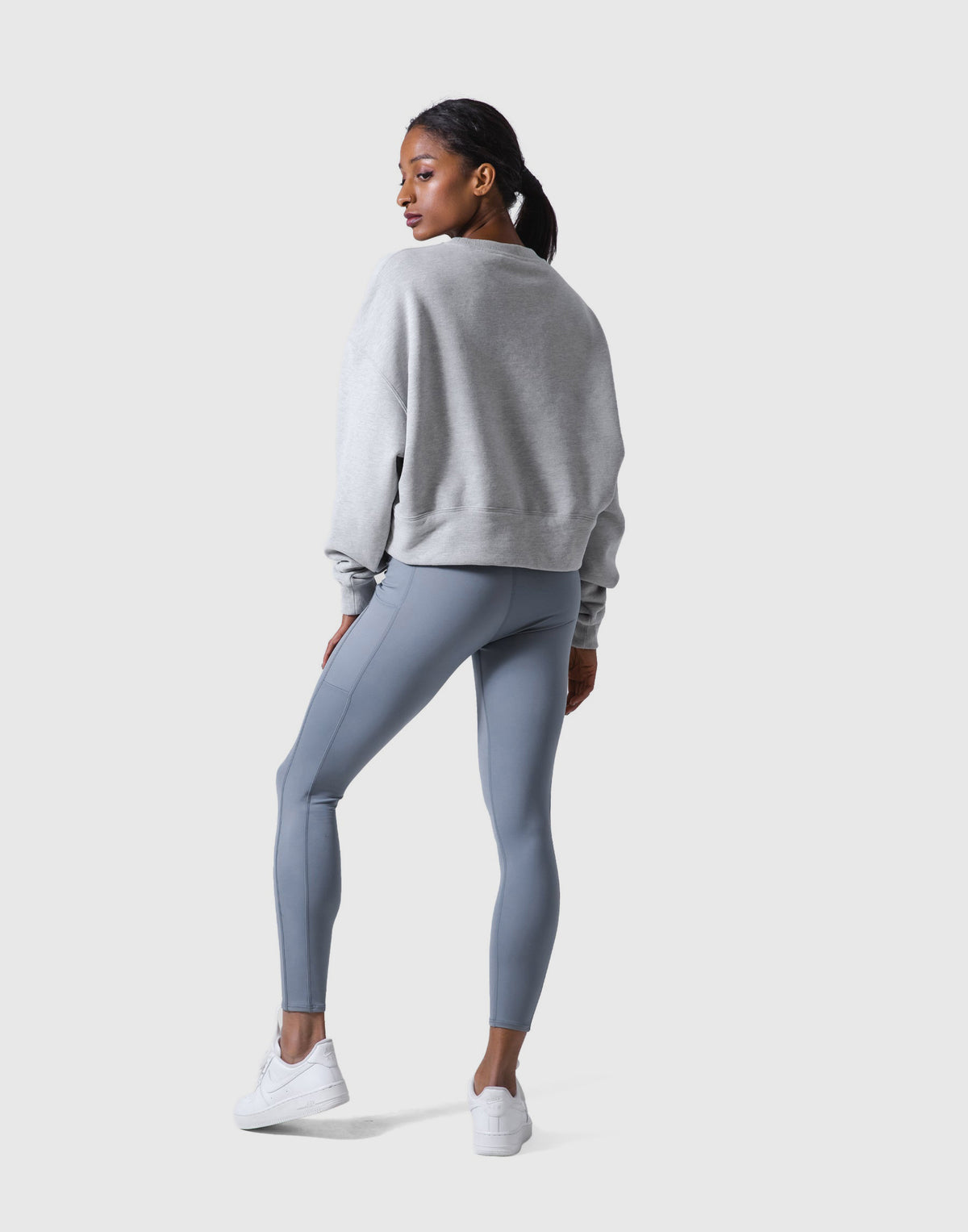Woven Label Cropped Crewneck Sweat - Grey