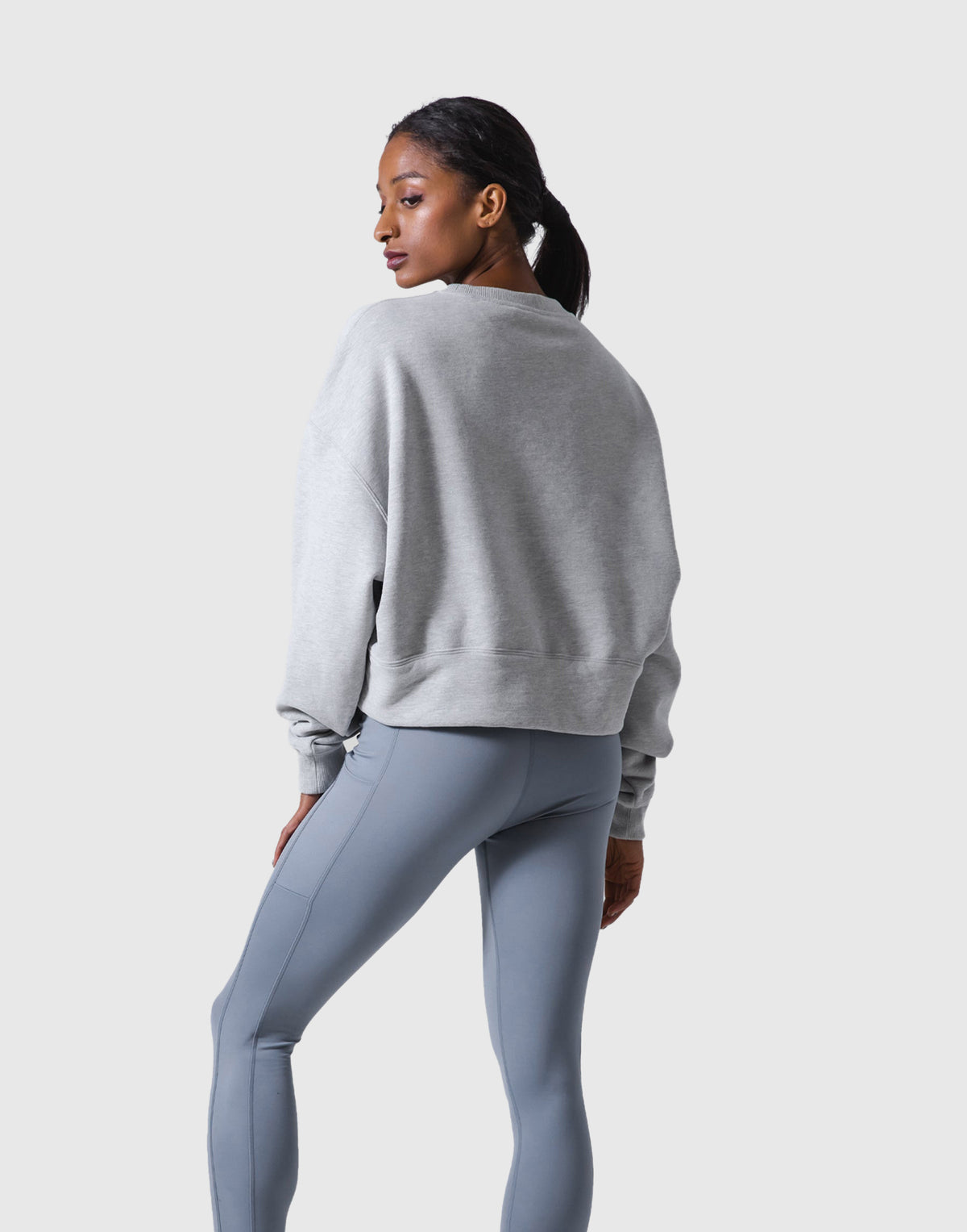 Woven Label Cropped Crewneck Sweat - Grey