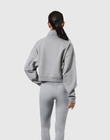 High Neck Cropped Sweat Shirt - Grey