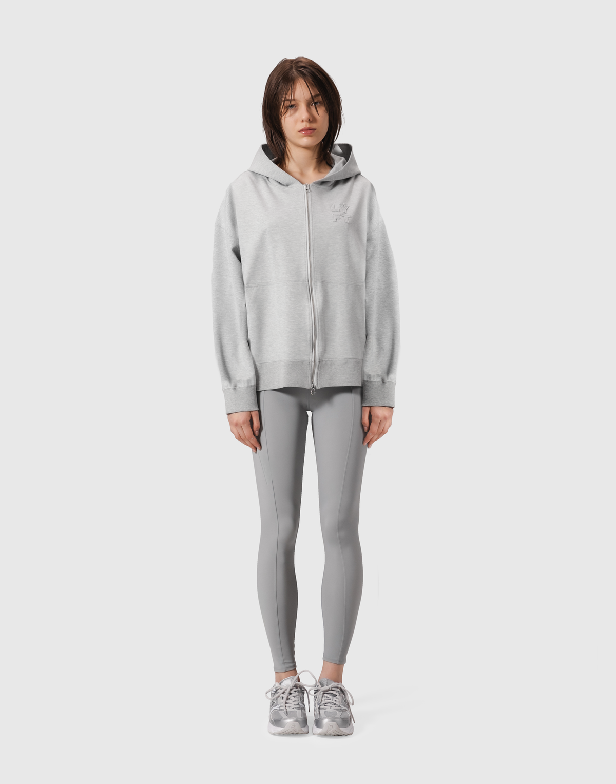 Patching Logo Zip-Up Stretch Hoodie - Grey