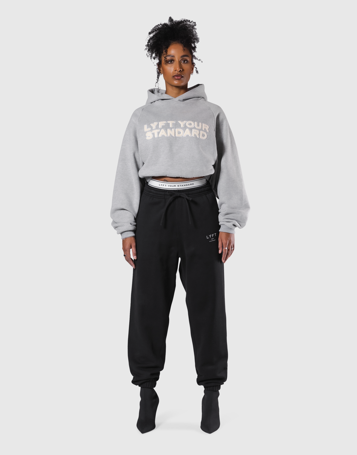 Pile Wappen Cropped Hoodie - Grey