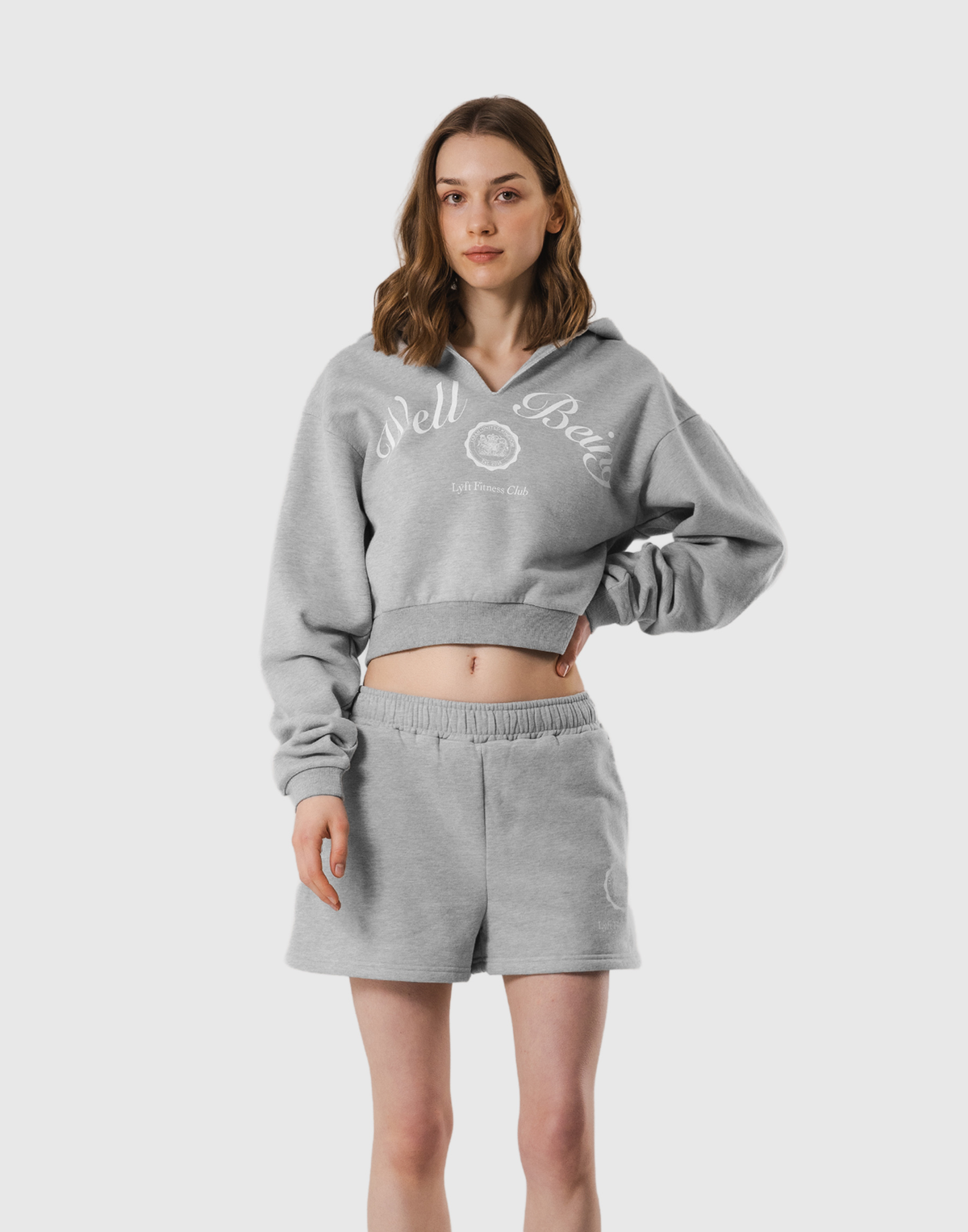 Front-Cut Cropped Hoodie - Gray