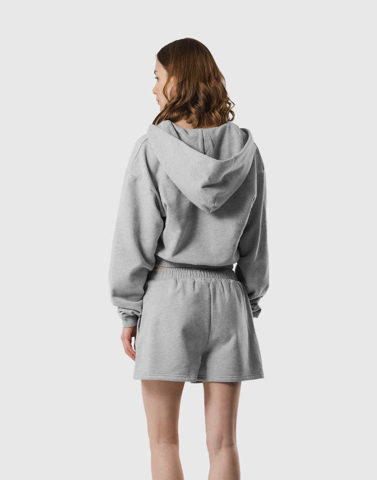 Front-Cut Cropped Hoodie - Gray