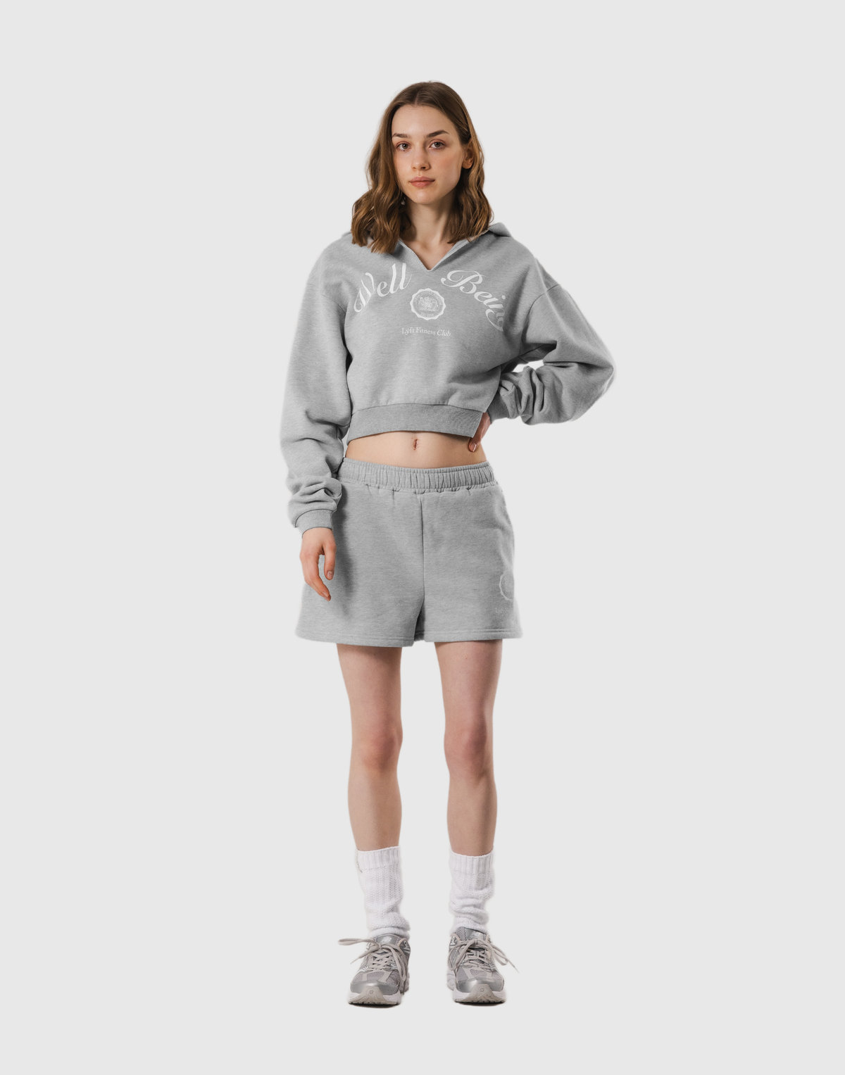 Front-Cut Cropped Hoodie - Gray