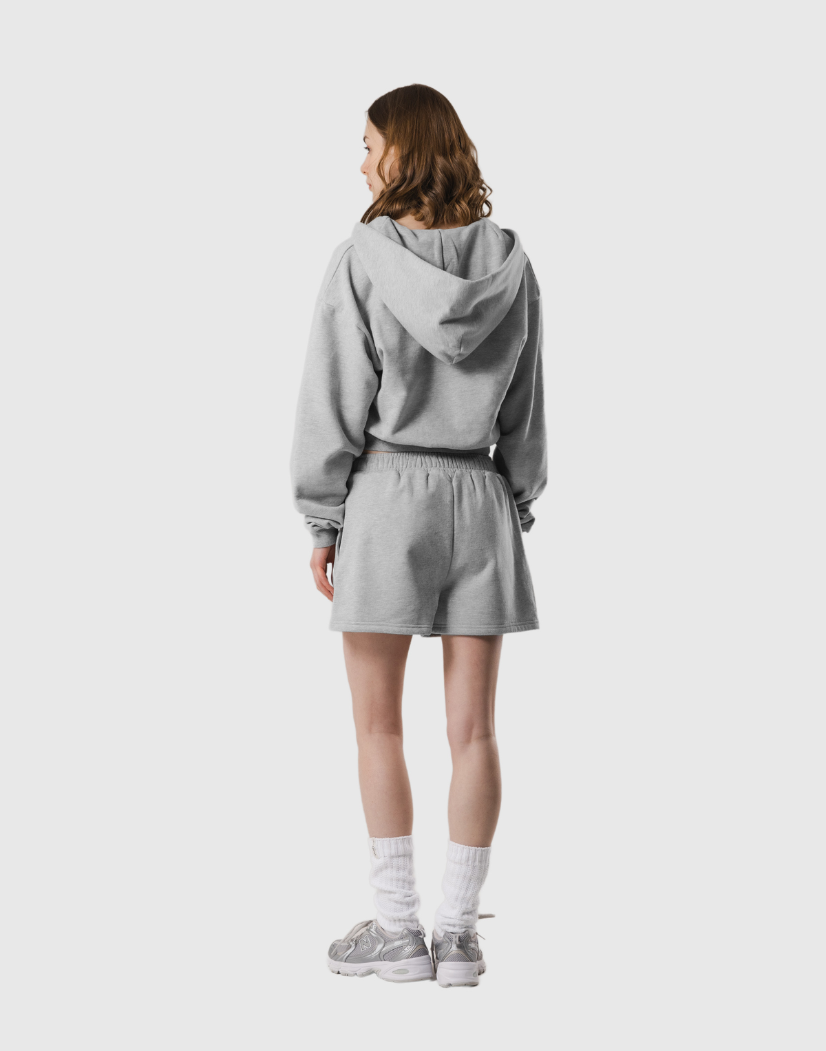 Front-Cut Cropped Hoodie - Gray