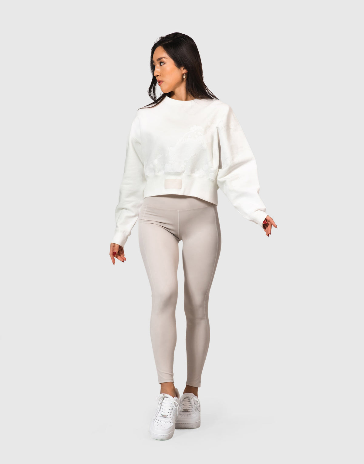 Splash Cropped Crewneck Sweat - White
