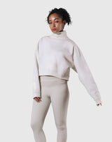 High Neck Cropped Sweat Shirt - Ivory