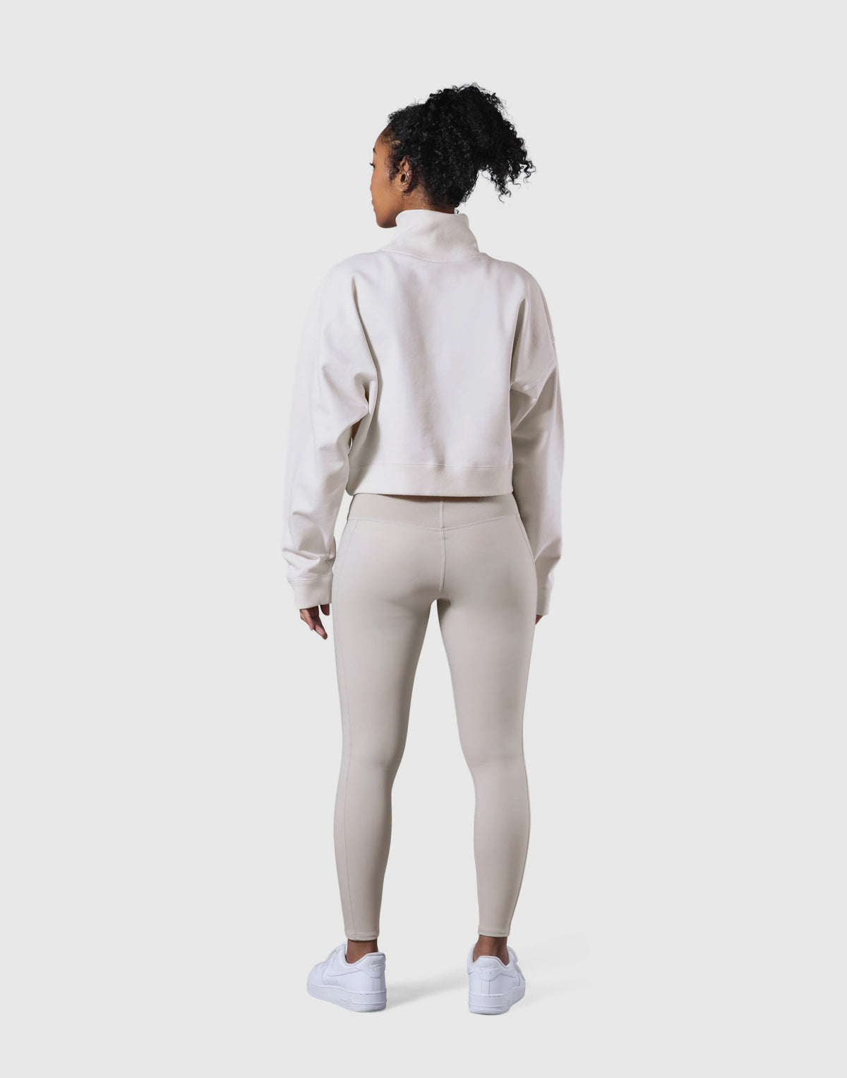 High Neck Cropped Sweat Shirt - Ivory