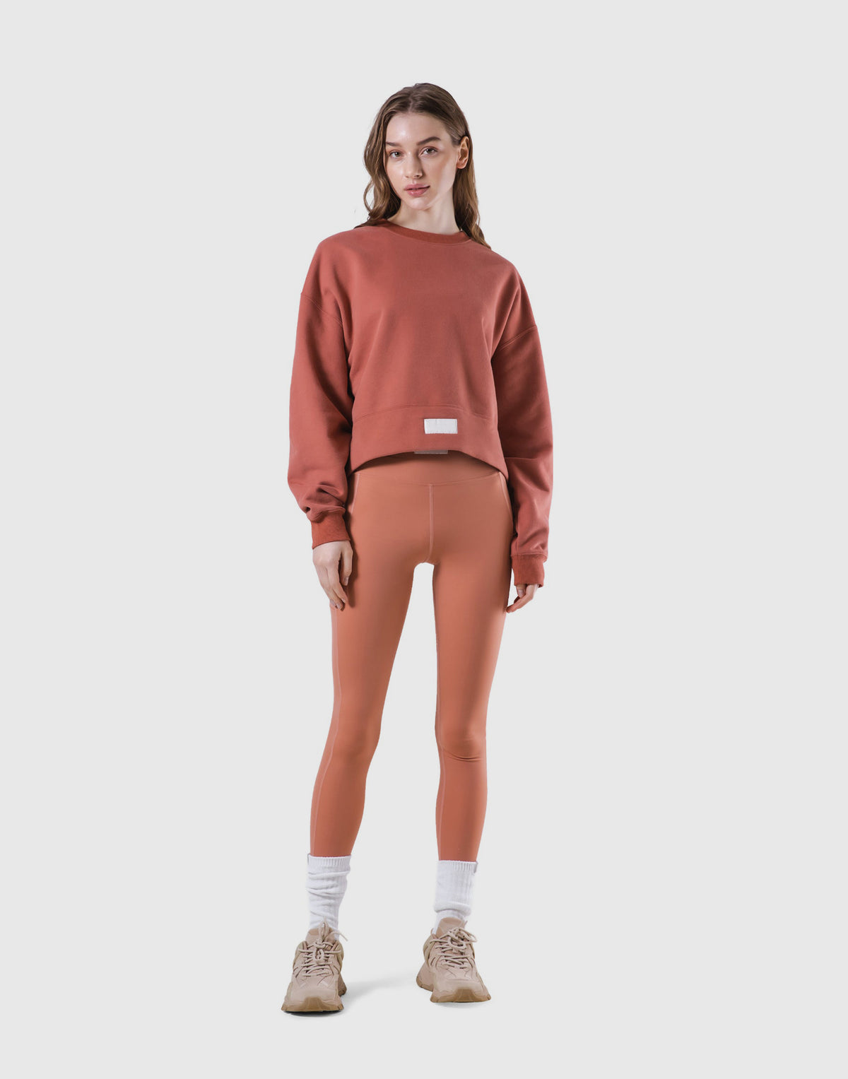 Woven Label Cropped Crewneck Sweat - Coral
