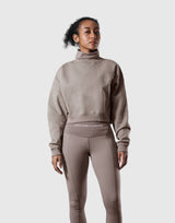 High Neck Cropped Sweat Shirt - Light Brown