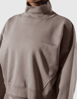High Neck Cropped Sweat Shirt - Light Brown