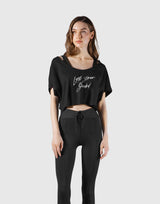 Loose Fit Stretch Message T-Shirt - Black
