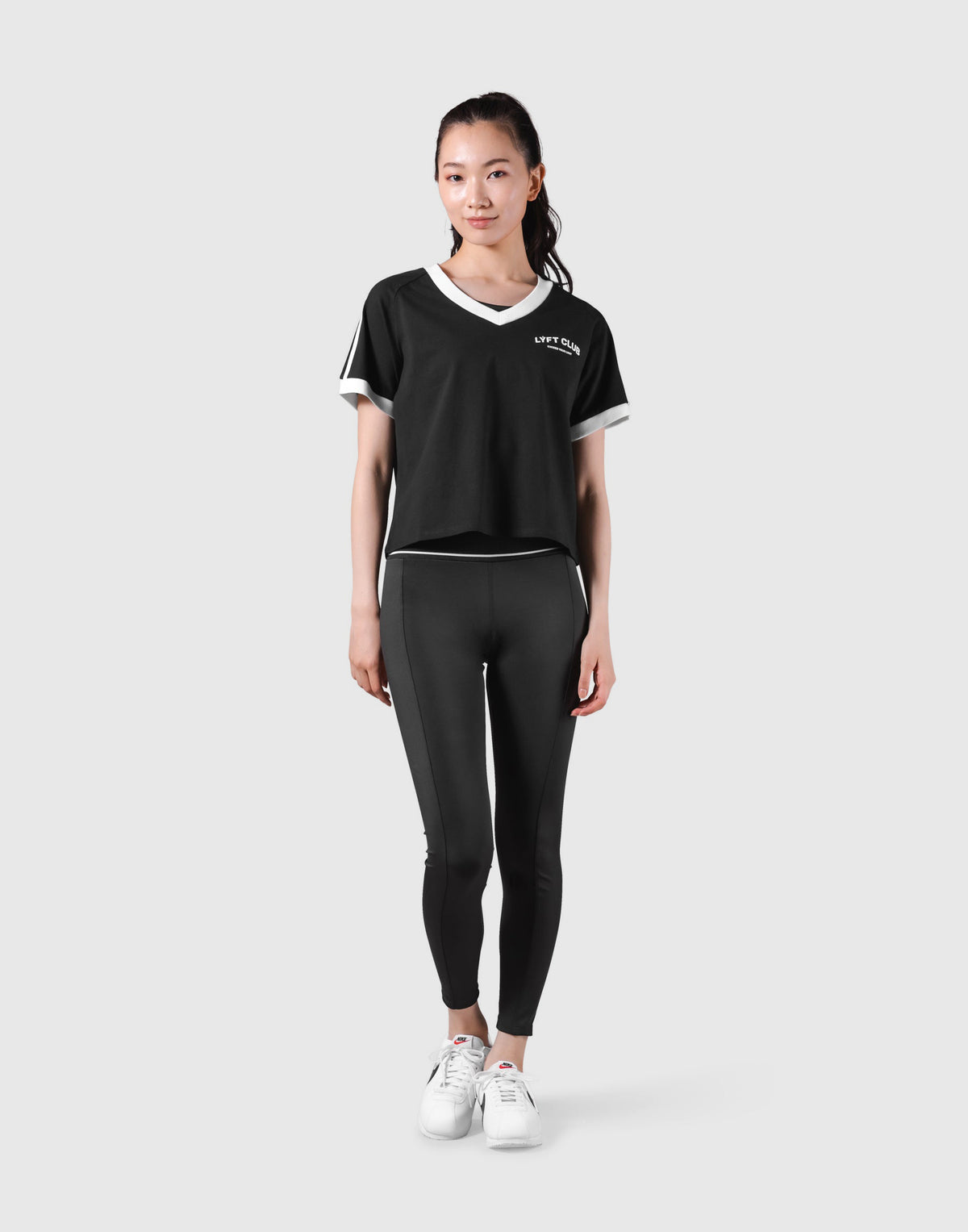 2Line V Neck T-Shirt - Black