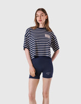 Woven Stripe Wide T-Shirt - Navy