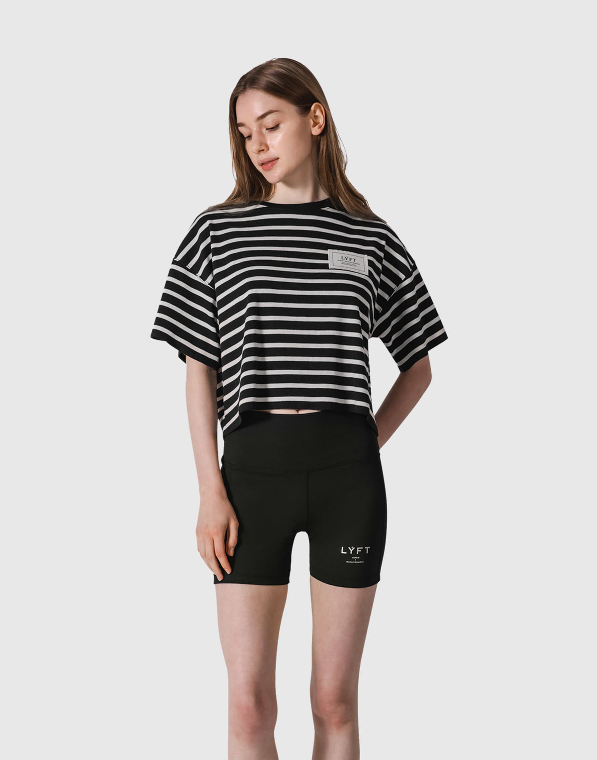 Woven Stripe Wide T-Shirt - Black