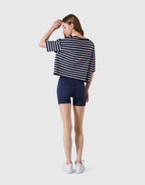 Woven Stripe Wide T-Shirt - Navy