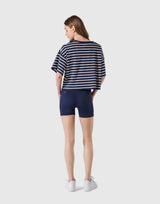 Woven Stripe Wide T-Shirt - Navy
