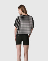 Woven Stripe Wide T-Shirt - Black