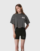 Woven Stripe Wide T-Shirt - Black