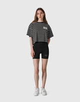 Woven Stripe Wide T-Shirt - Black