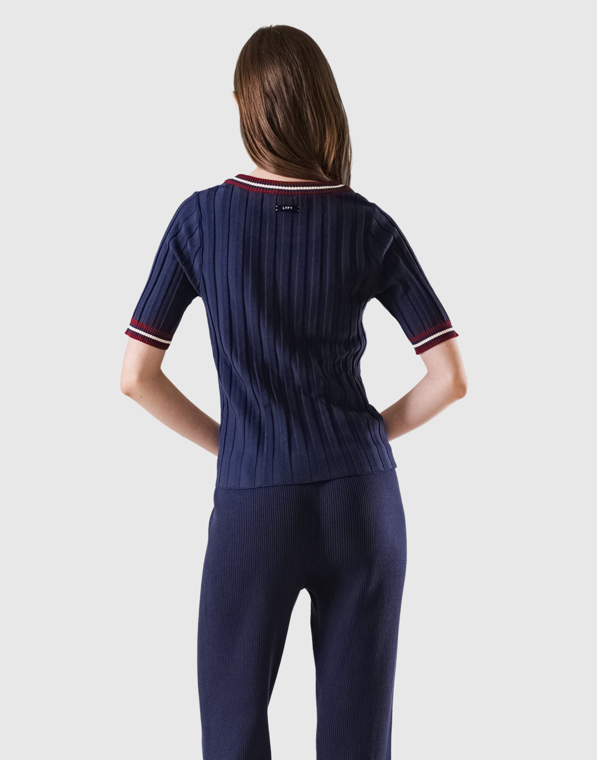 Tricolor Knit T-Shirt - Navy