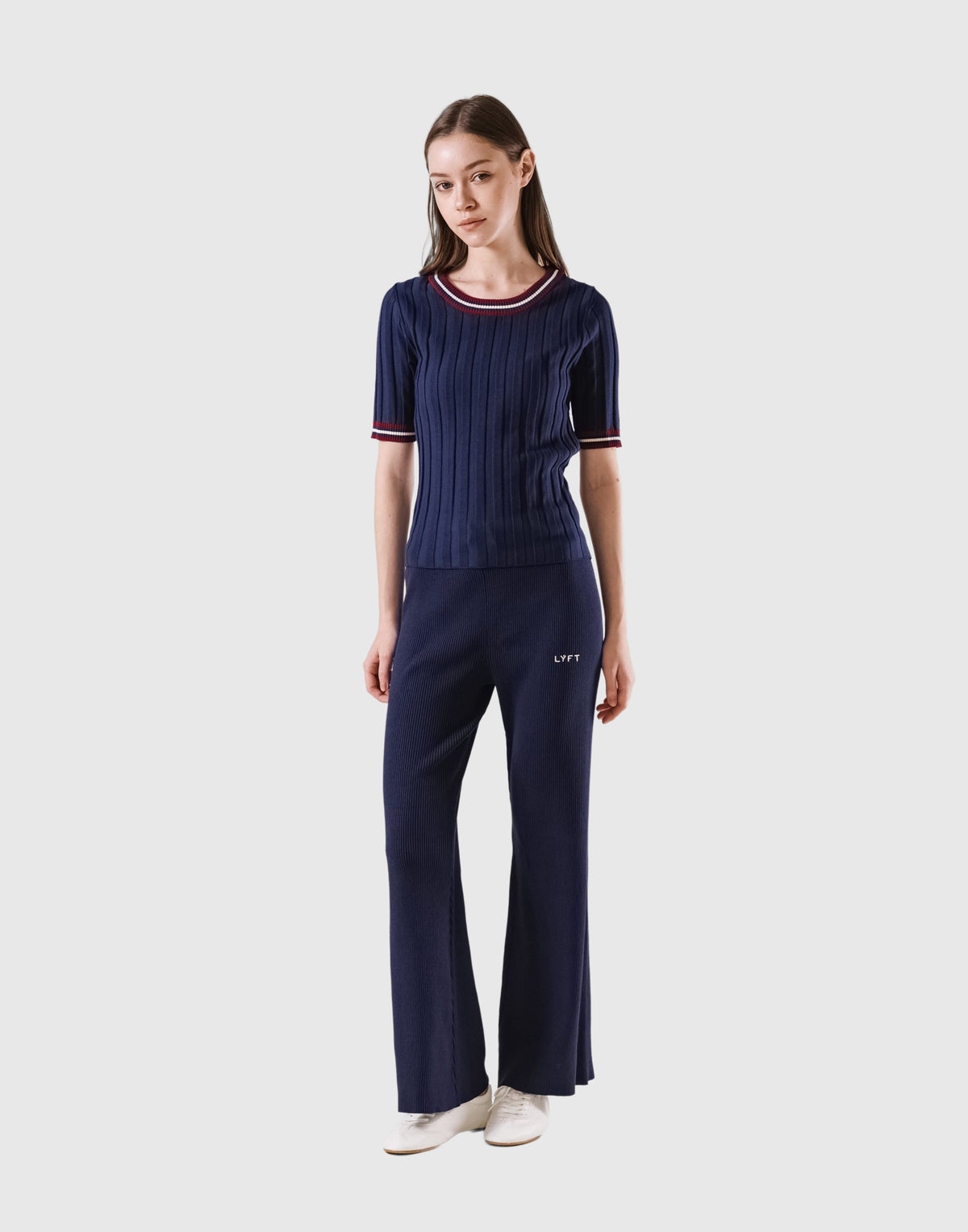 Tricolor Knit T-Shirt - Navy