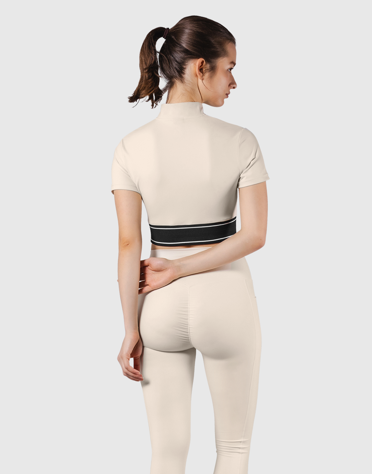Half Zip Nylon T-Shirt - Ivory