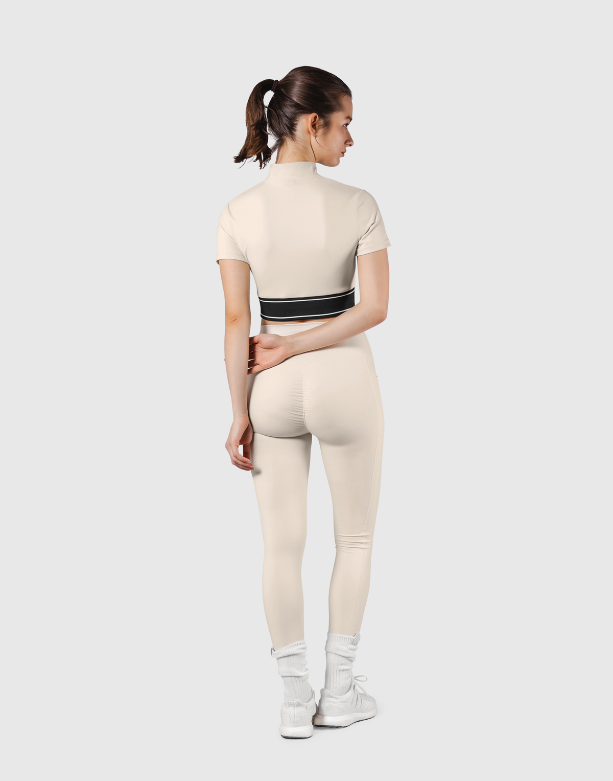Half Zip Nylon T-Shirt - Ivory