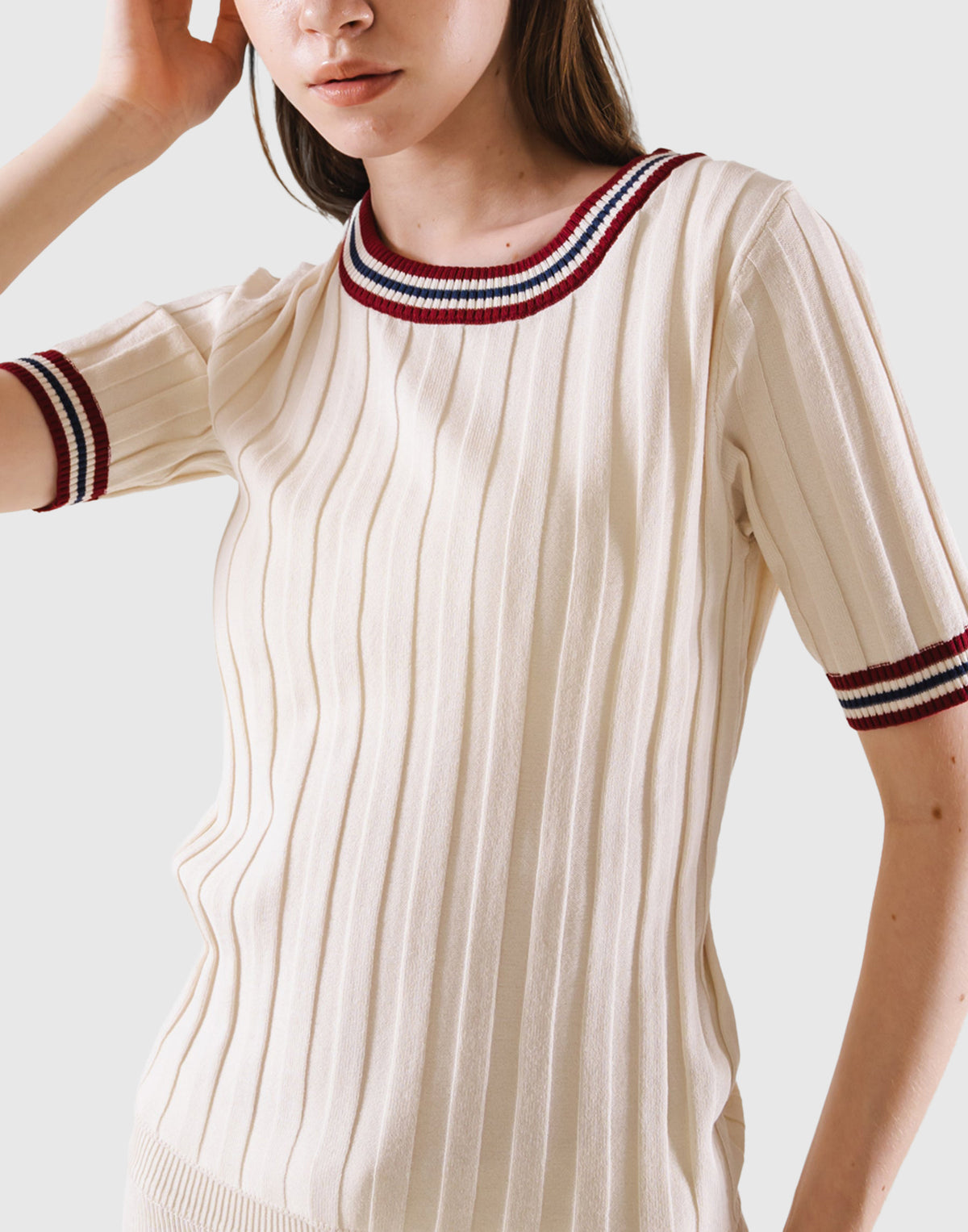 Tricolor Knit T-Shirt - Ivory
