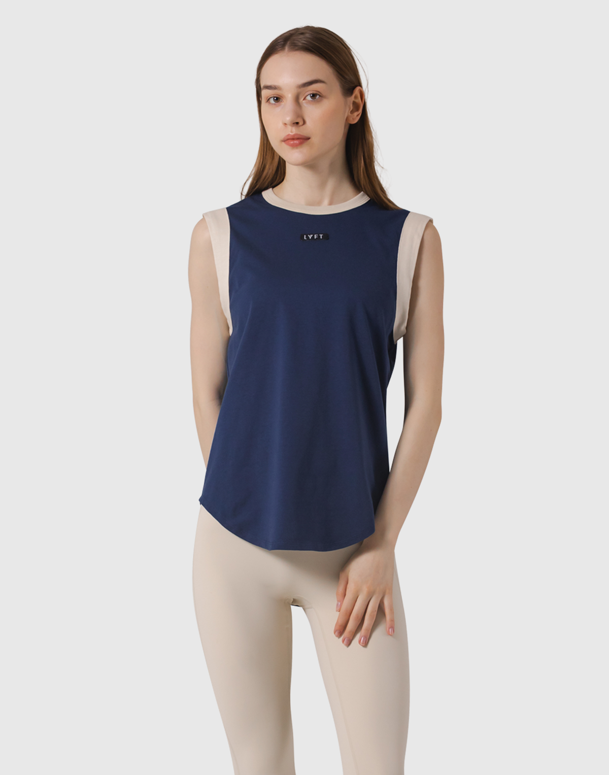 Bicolor Knit Patch Tanktop - Navy