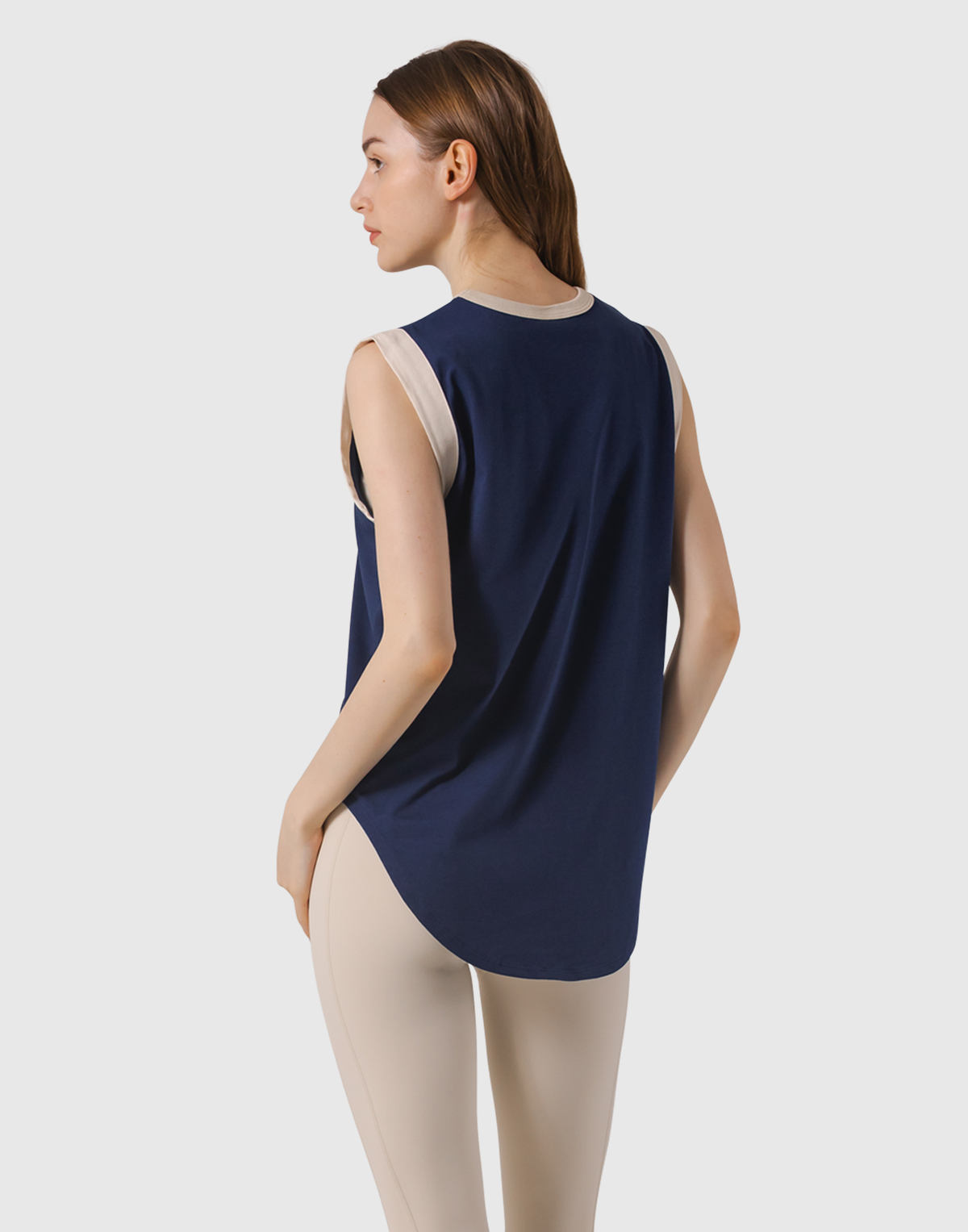 Bicolor Knit Patch Tanktop - Navy