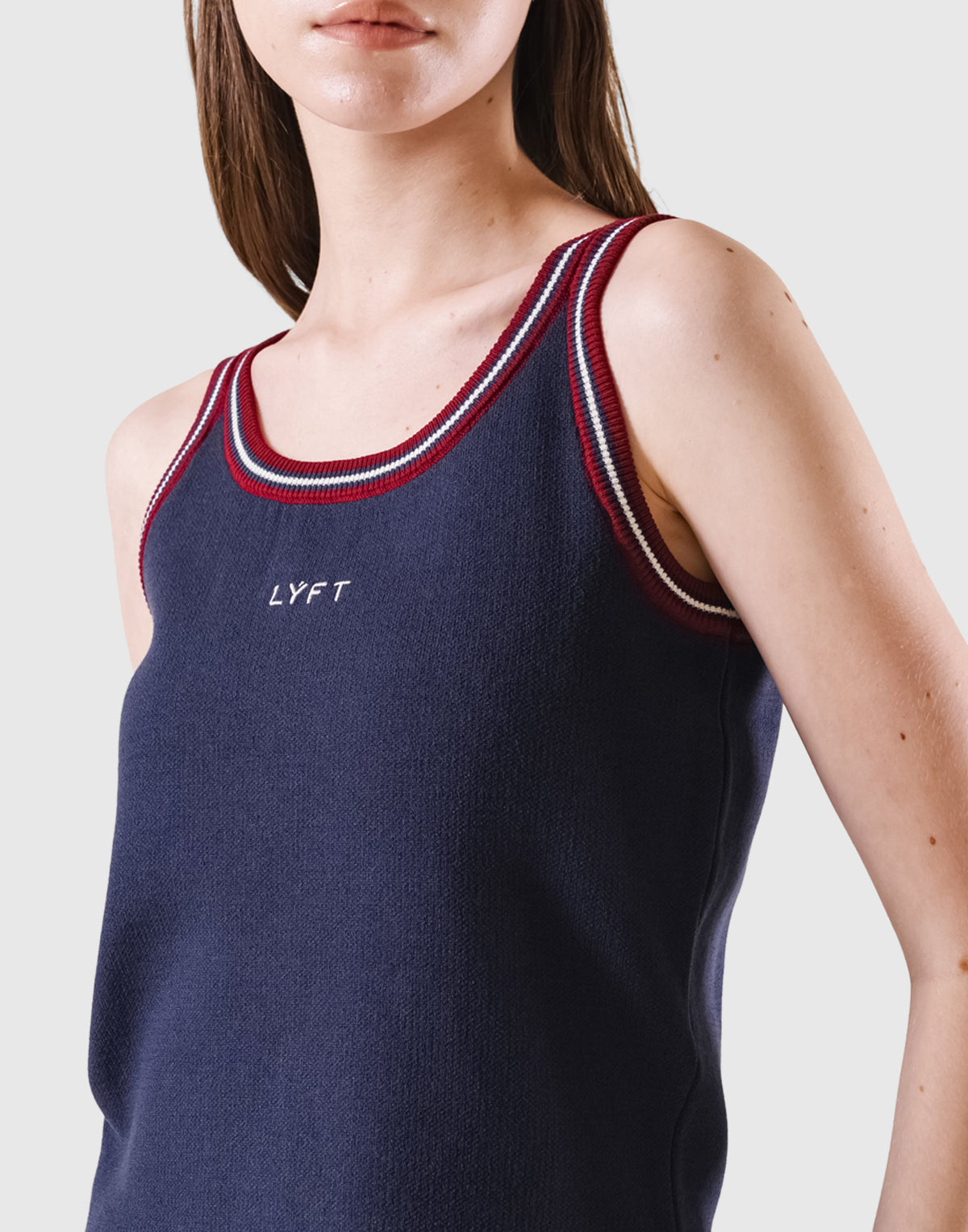 Tricolor Knit No Sleeve - Navy