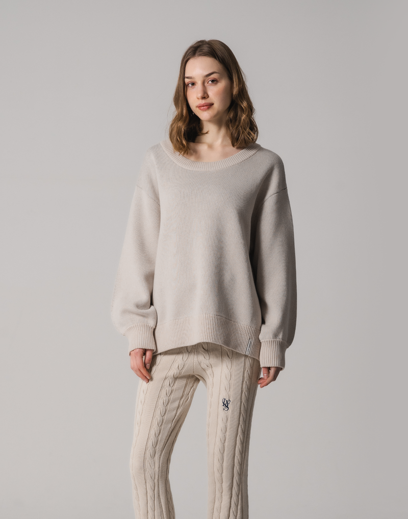 Back Logo Knit Pullover - Ivory – LÝFT