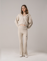 Cropped Cable Knit Hoodie - Ivory