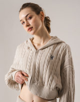 Cropped Cable Knit Hoodie - Ivory