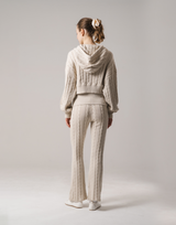 Cropped Cable Knit Hoodie - Ivory