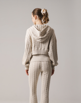 Cropped Cable Knit Hoodie - Ivory